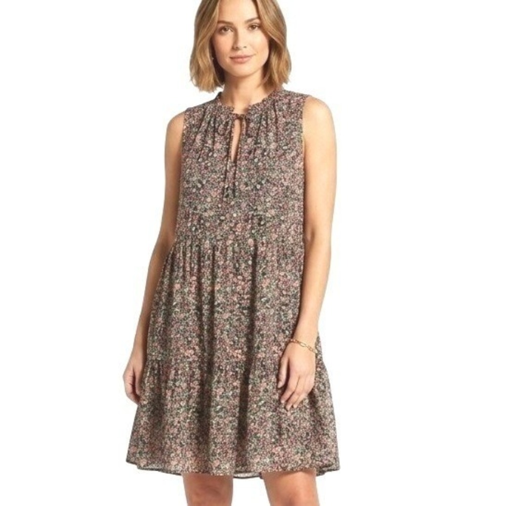 BB Dakota Dress Womens XL Black Floral High Neck Ruffle Hem Swing Sundress Beach